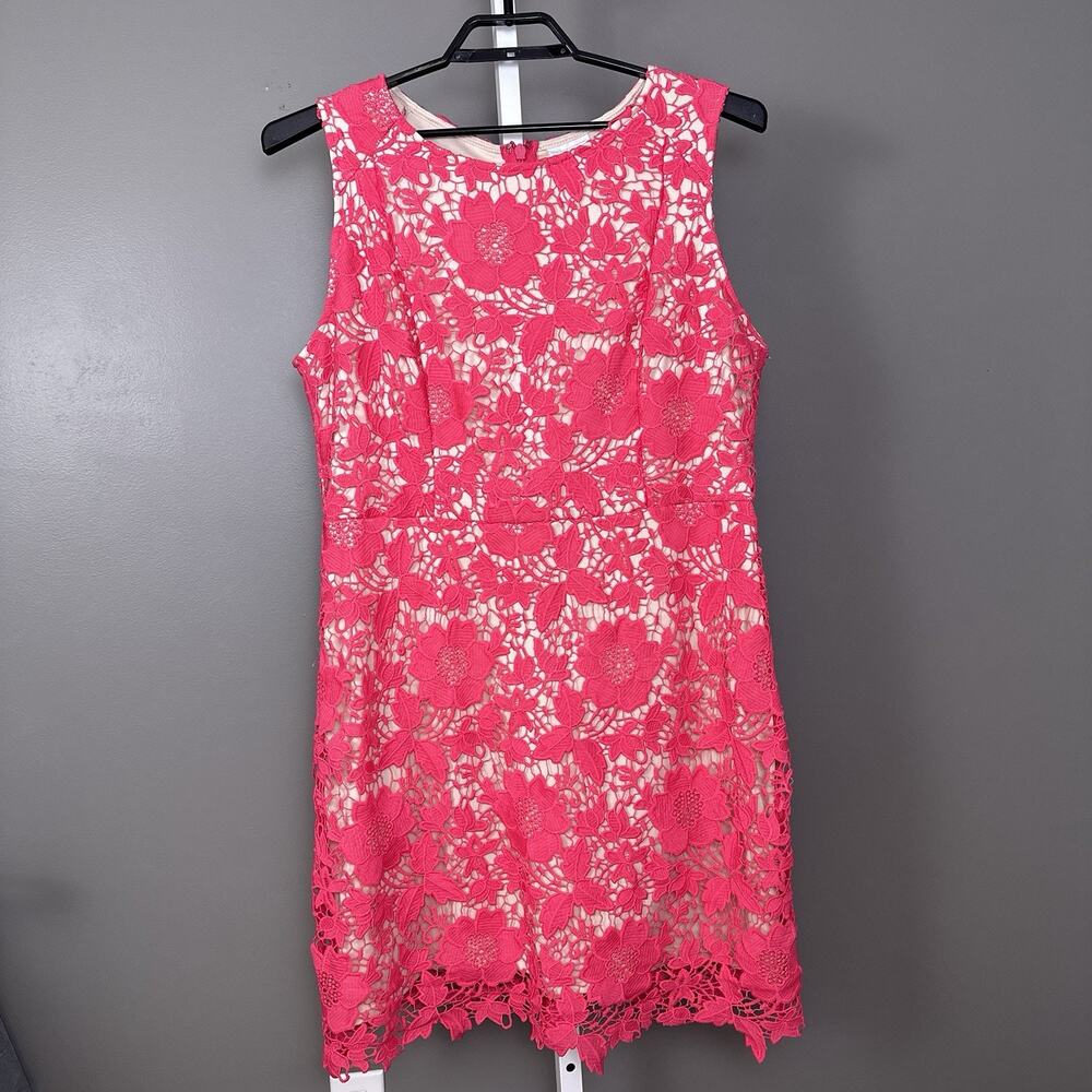 New York & Company Pink Lace Floral Overlay Sheath Dress Sleeveless Size 18